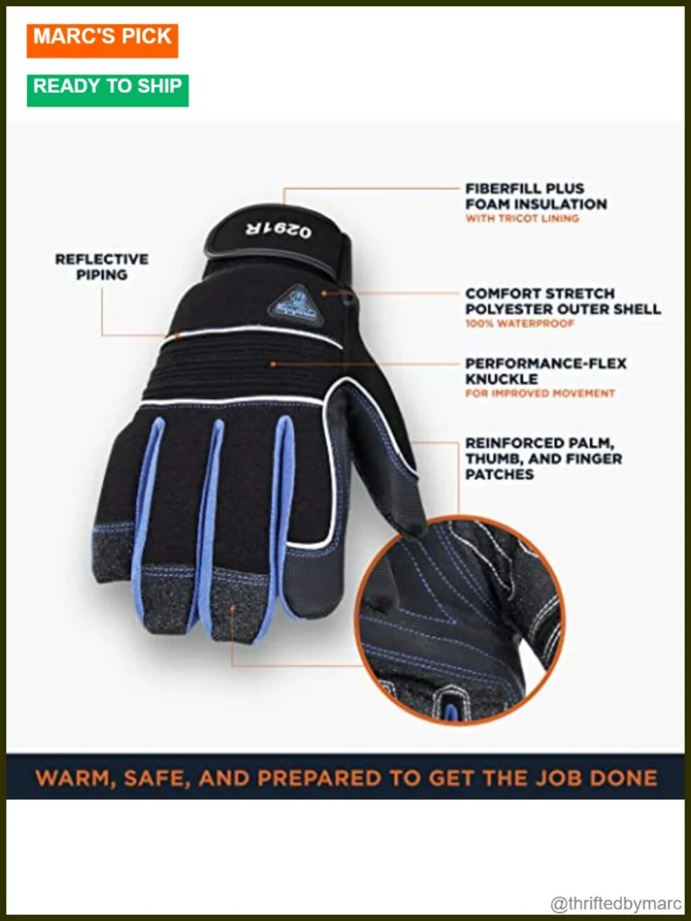Insulated Waterproof Fiberfill Work Gloves -25°F